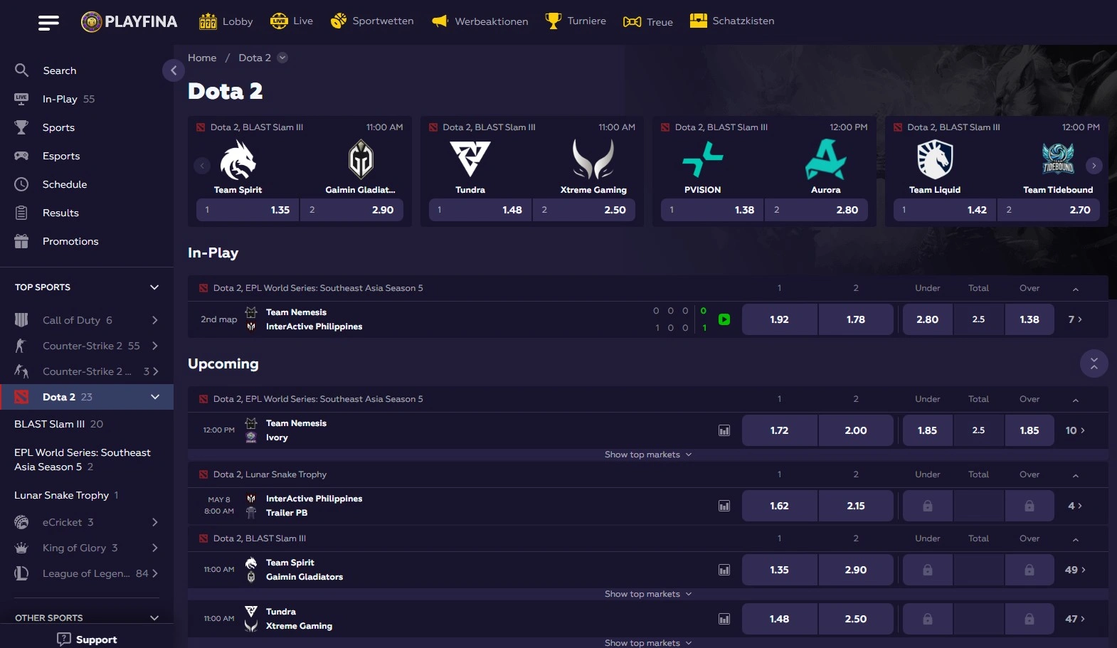 Live-Esports-Events bei Playfina